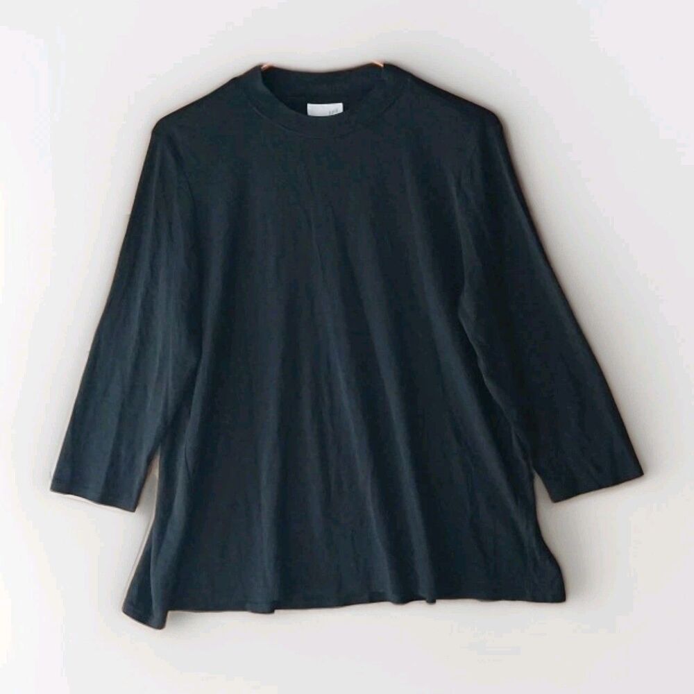 J Jill Womens Medium Top Black Mock Neck Blouse 3/4 Sleeves No Tags READ DESCRIP